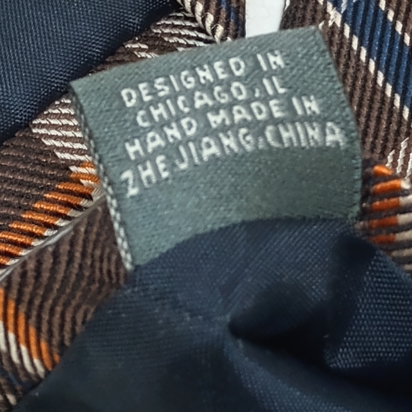 The Tie Bar Silk Wool Diagonal Brown Orange Blue Plaid Men's Skinny Necktie - Picture 12 of 12